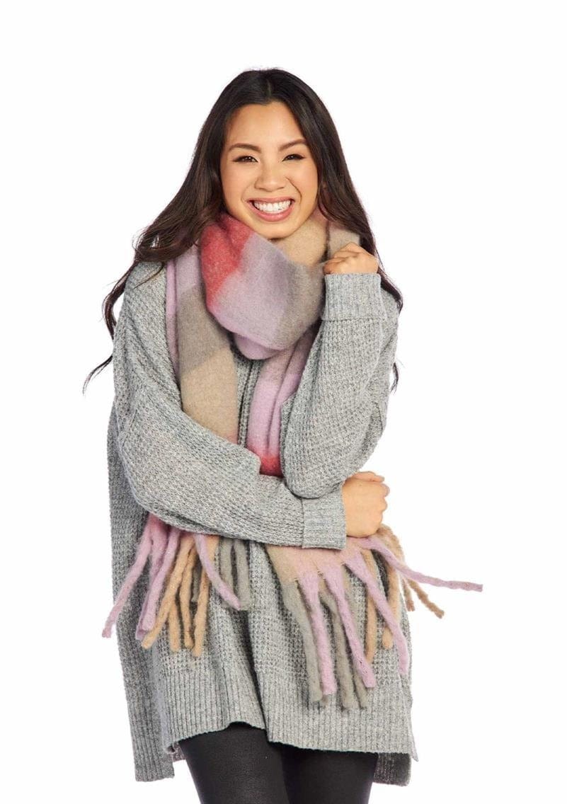 A Chill in the Air Bright Check Scarf Mud Pie Scarves Pink